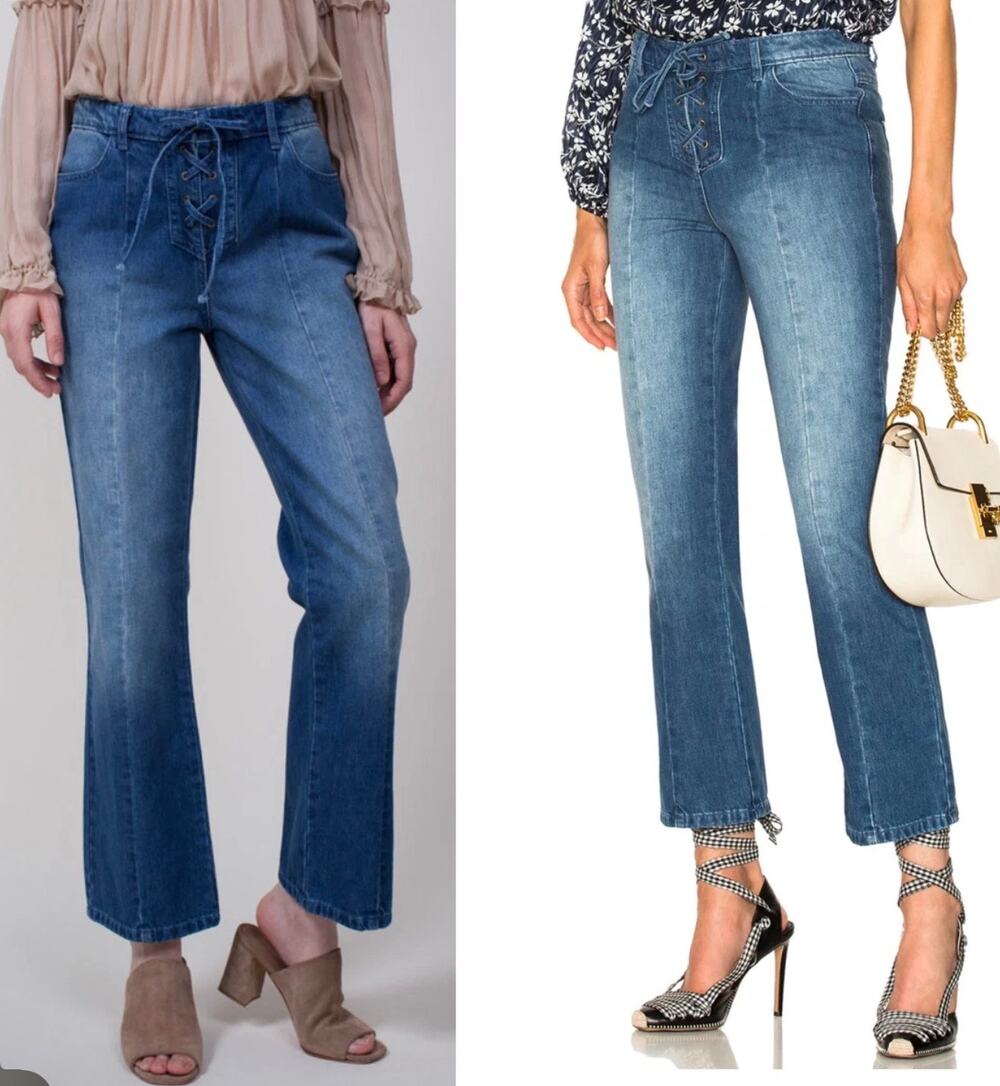 Ulla Johnson Alex Jeans mid rise ankle straight leg denim jeans lace-up front 6